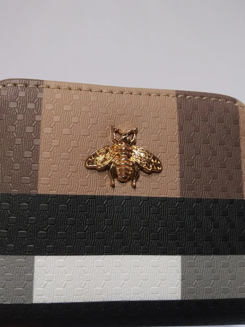 Striped Multicolor Wristlet Clutch with Gold Bee Accent